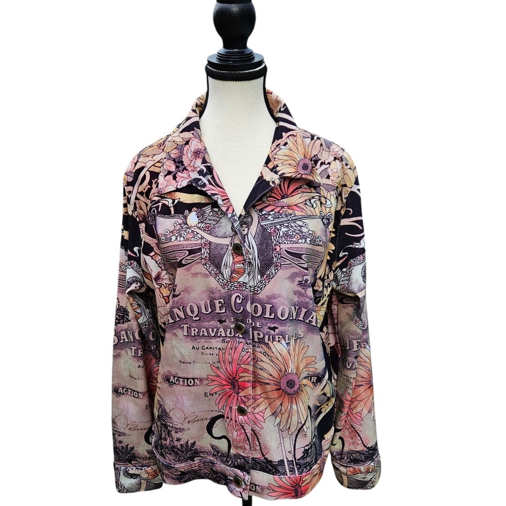 Vintage Impulse Made in USA Lightweight Floral Antique Pattern Jacket Sz…